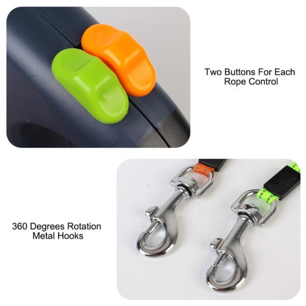 Retractable Dog Leash For Small Dogs Reflective Dual Pet Leash Lead 360 Swivel No Double Dog Walking Leash With Lights Pet Products - Image 5